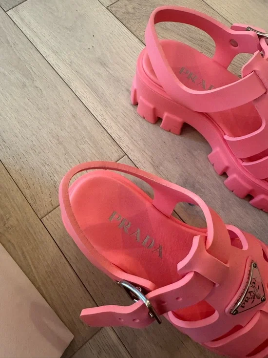 Prada Coral Pink Chunky Jelly Caged Sandals - Picture 9 of 10